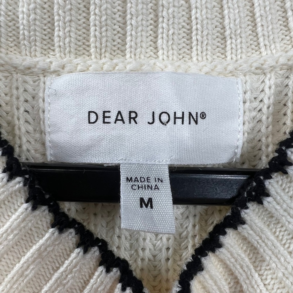 Dear John Birna Sweater Women's M Cream Black Trim‎ Sleeveless Preppy Minimalist - Picture 3 of 8